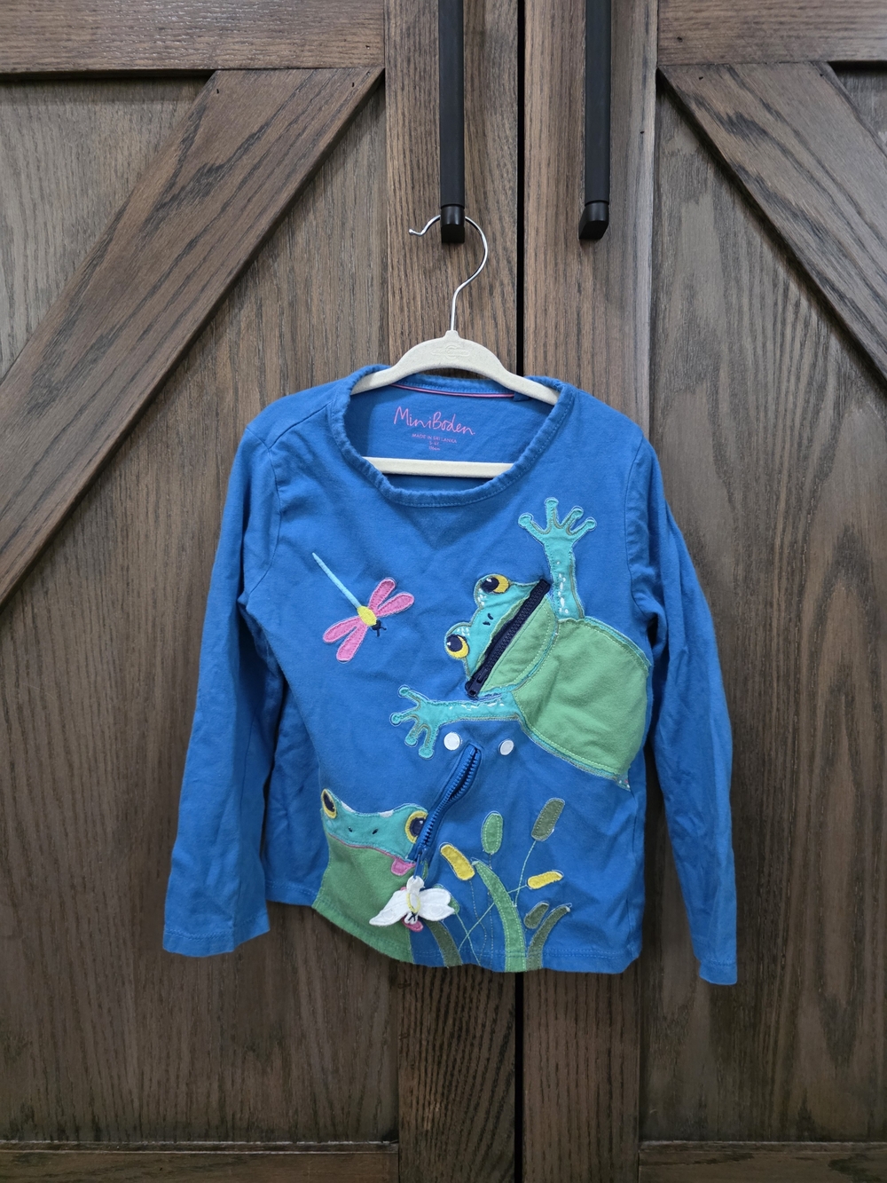 Mini Boden Blue Frog Appliqué Long-Sleeve Top for Kids